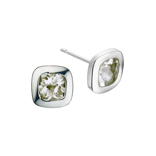 Limited Edition - Silver and Quartz Checkerboard Stud Earrings