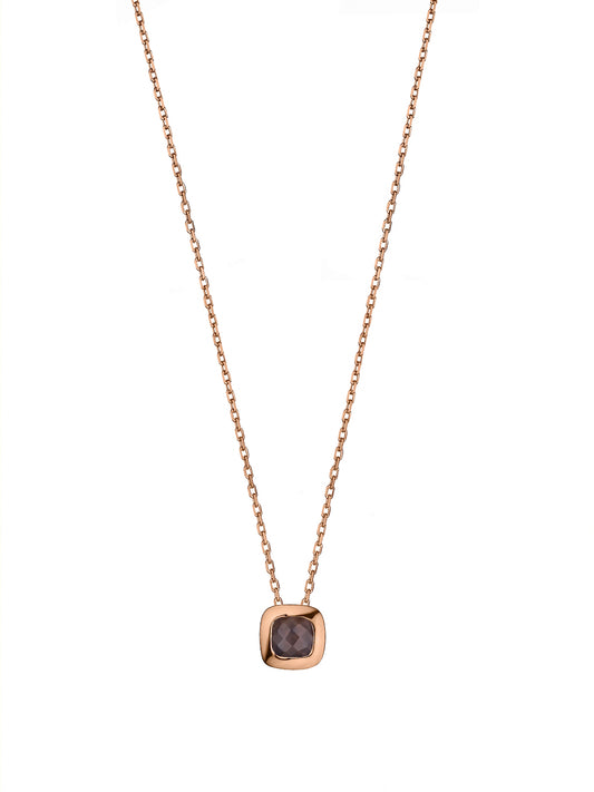 Rose Gold and Smoky Quartz Checkerboard Necklace